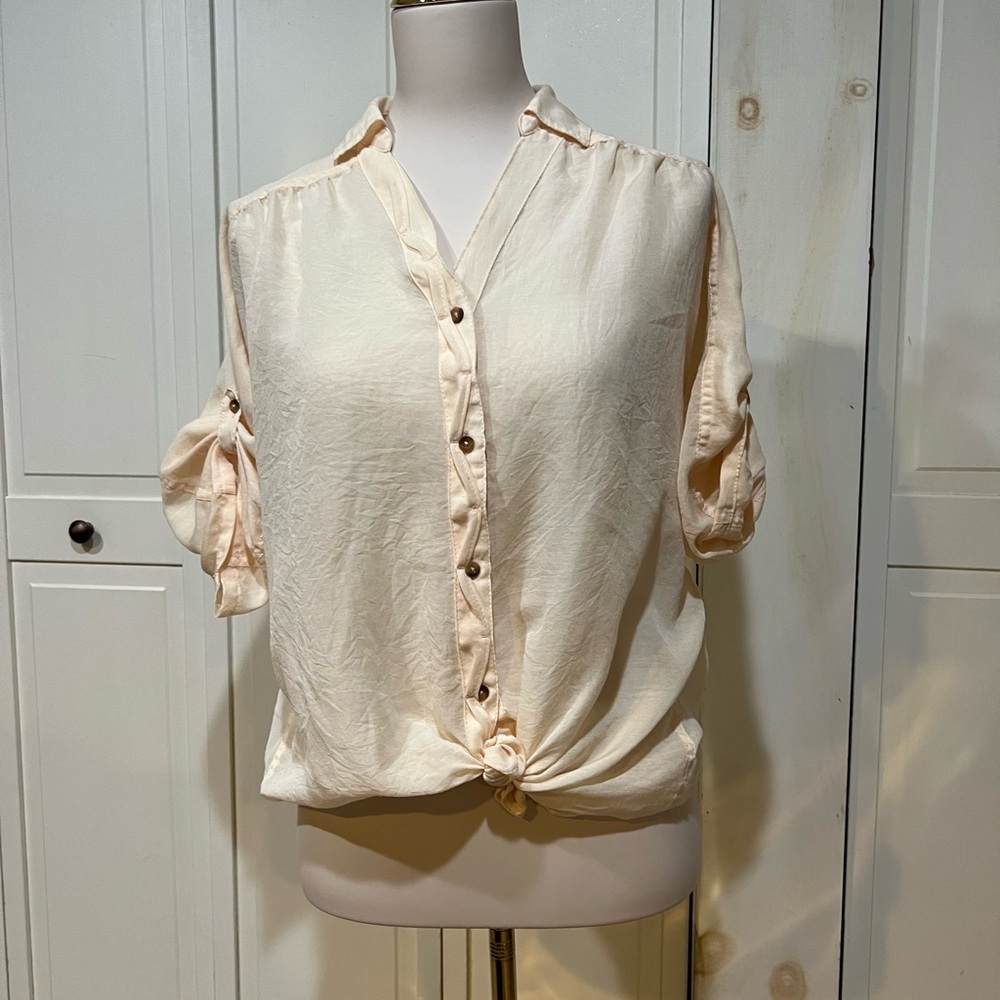 Express Cream Button-Down boyfriend Shirt